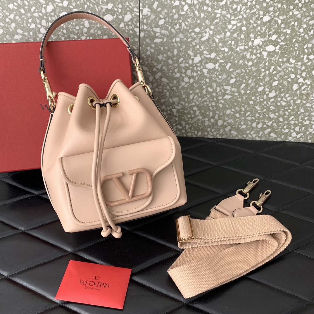 Valentino Garavani Loco Bucket Bag in Nude Pink Calfskin Leather